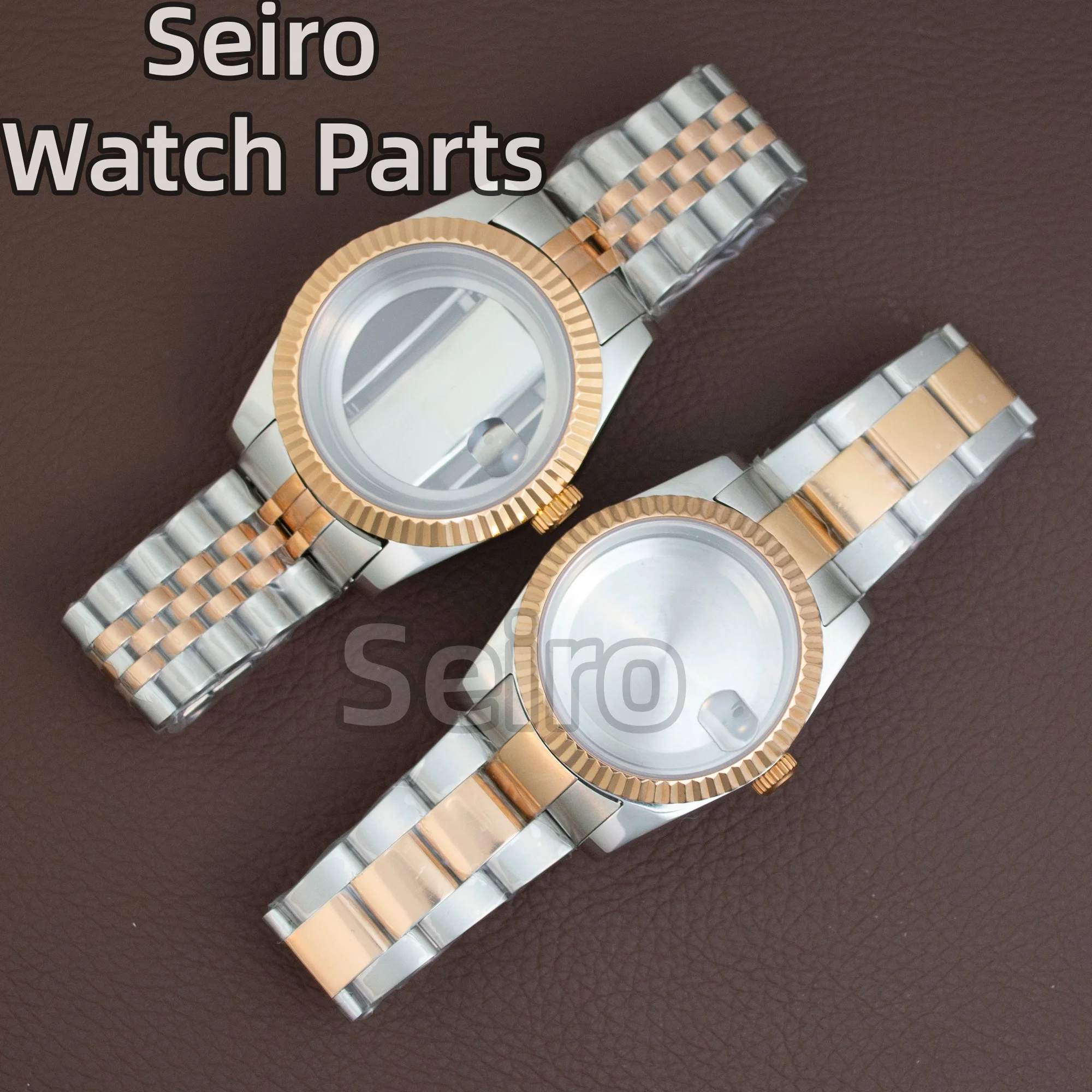 

36MM/39MM Rose Gold Stainless Steel Watch Case Bracelet 100M Waterproof Sapphire Glass for Datejust NH34 NH35 NH36 Movement