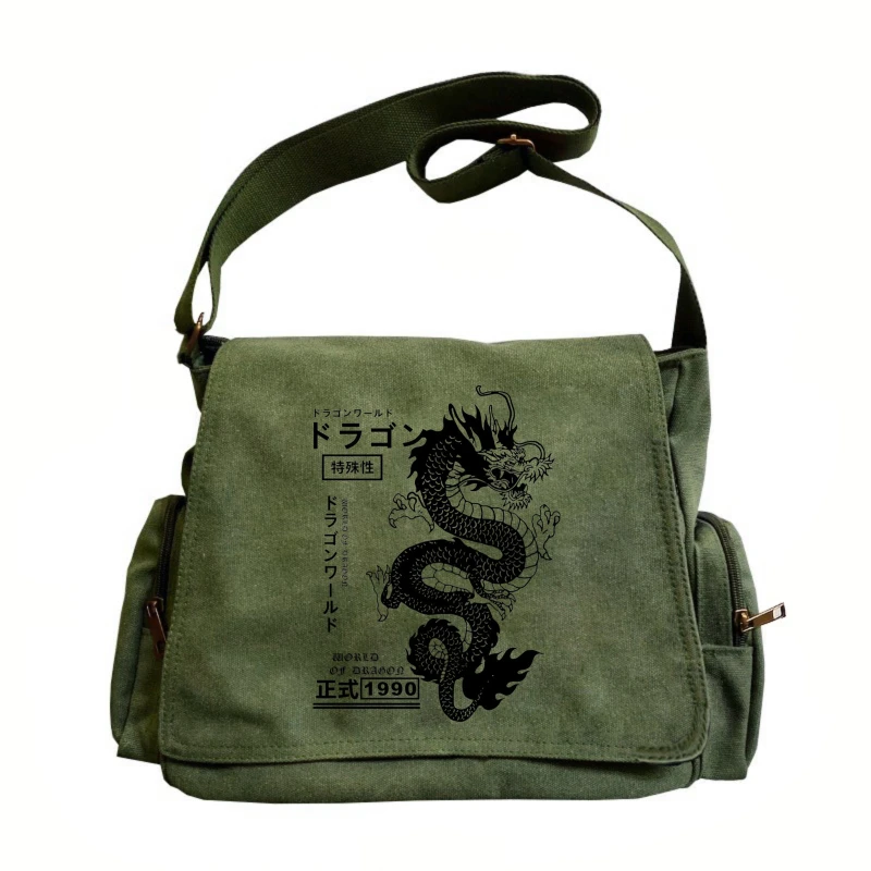 

Vintage Men's Shoulder Bag Canvas Dragon Print Crossbody Bag Large Capacity Women's Laptop Bag Daily