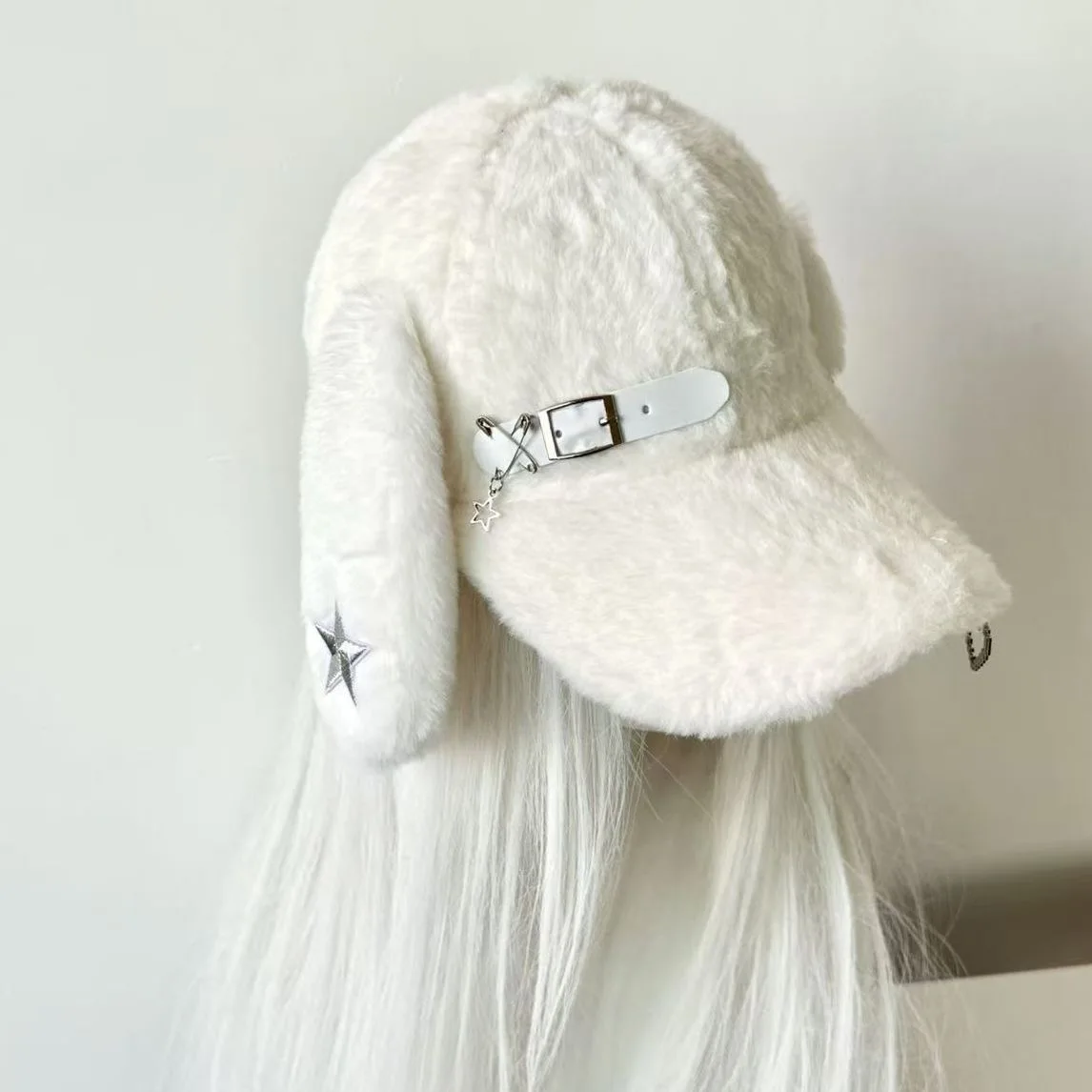 Subculture Girl Long Rabbit Ears Cowboy Plush Baseball Hat Punk Sweet Cool Hip Hop Cap Women Party  Baseball Cap Y2K Accessories
