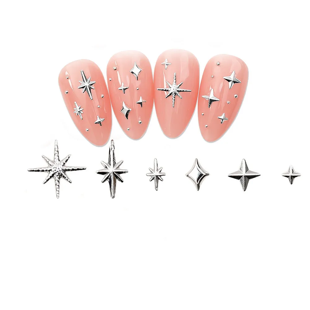 100 pçs mistura aleatória prego rebite studs ouro/prata estrelas luz arte do prego encantos estérismo luz das estrelas acessórios manicure