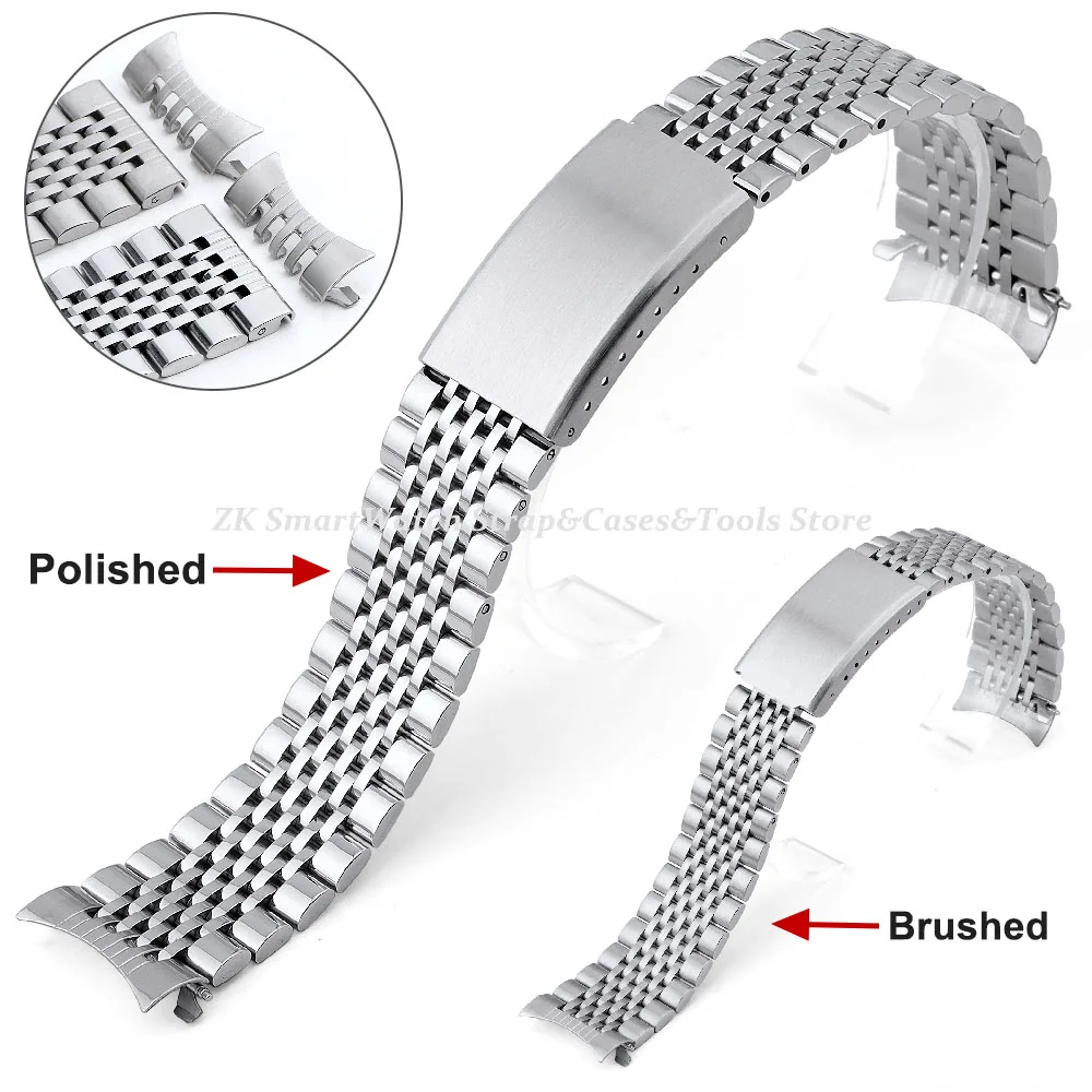 Curved End Solid Stainless Steel Watch Strap 12 14 16 18 20 21 22 24mm Metal Band Butterfly Buckle Universal Barcelet Watchband