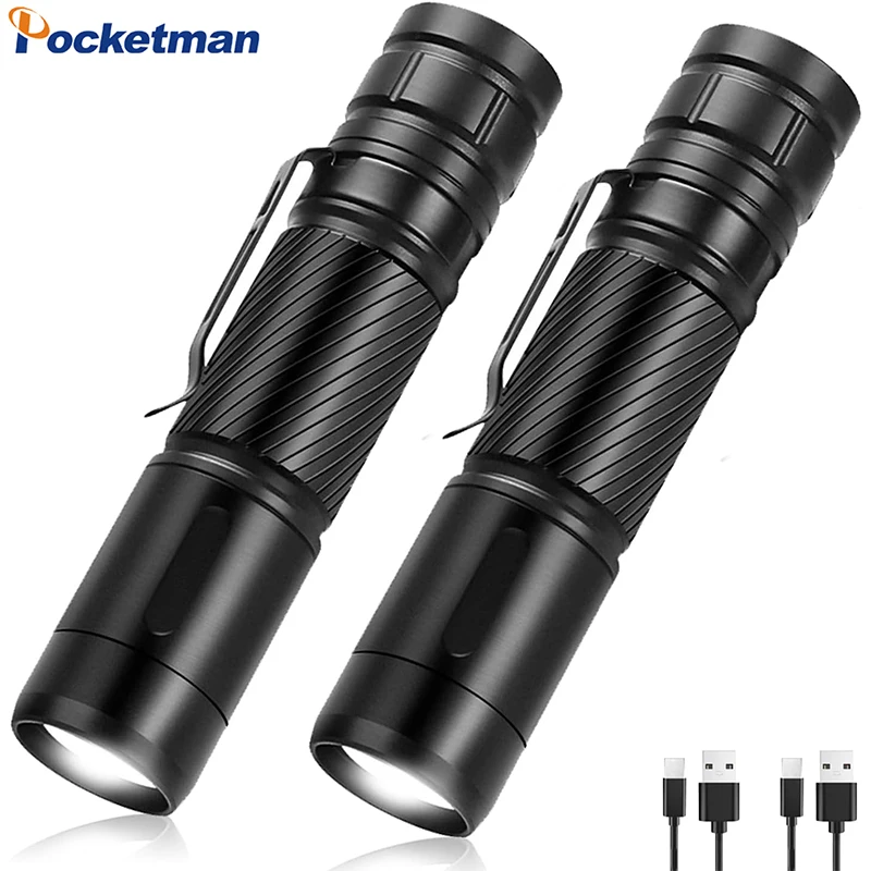 

1/2 PCS Super Bright Aluminum Alloy Tacical Flashlight Type-C USB Rechargeable Flashlights Mini Torch Emergency Light