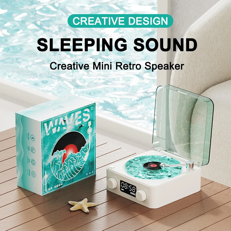 

Portable Creative Wireless Bluetooth Speaker Subwoofer Seawater LED Night Light Desktop Clock Stereo Soundbox with Gift Case