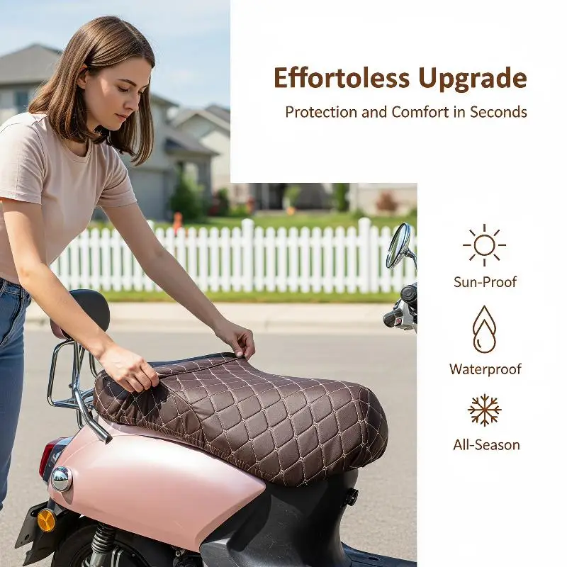 Moto Seat Protector Waterproof Anti-Skid Thickened 3D Faux Leather Soft Comfortable Cover for Daily Motorbike Use
