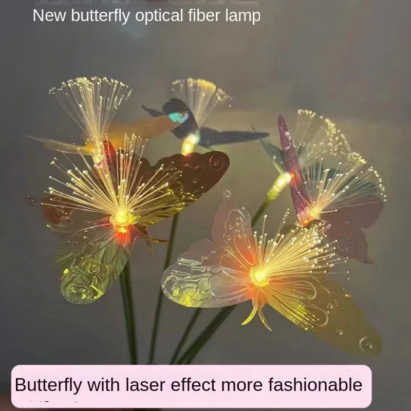 New LED Solar Fiber Optic Butterfly Flower Lawn Floor Lamp Outdoor Waterproof Courtyard Garden Balcony Camping