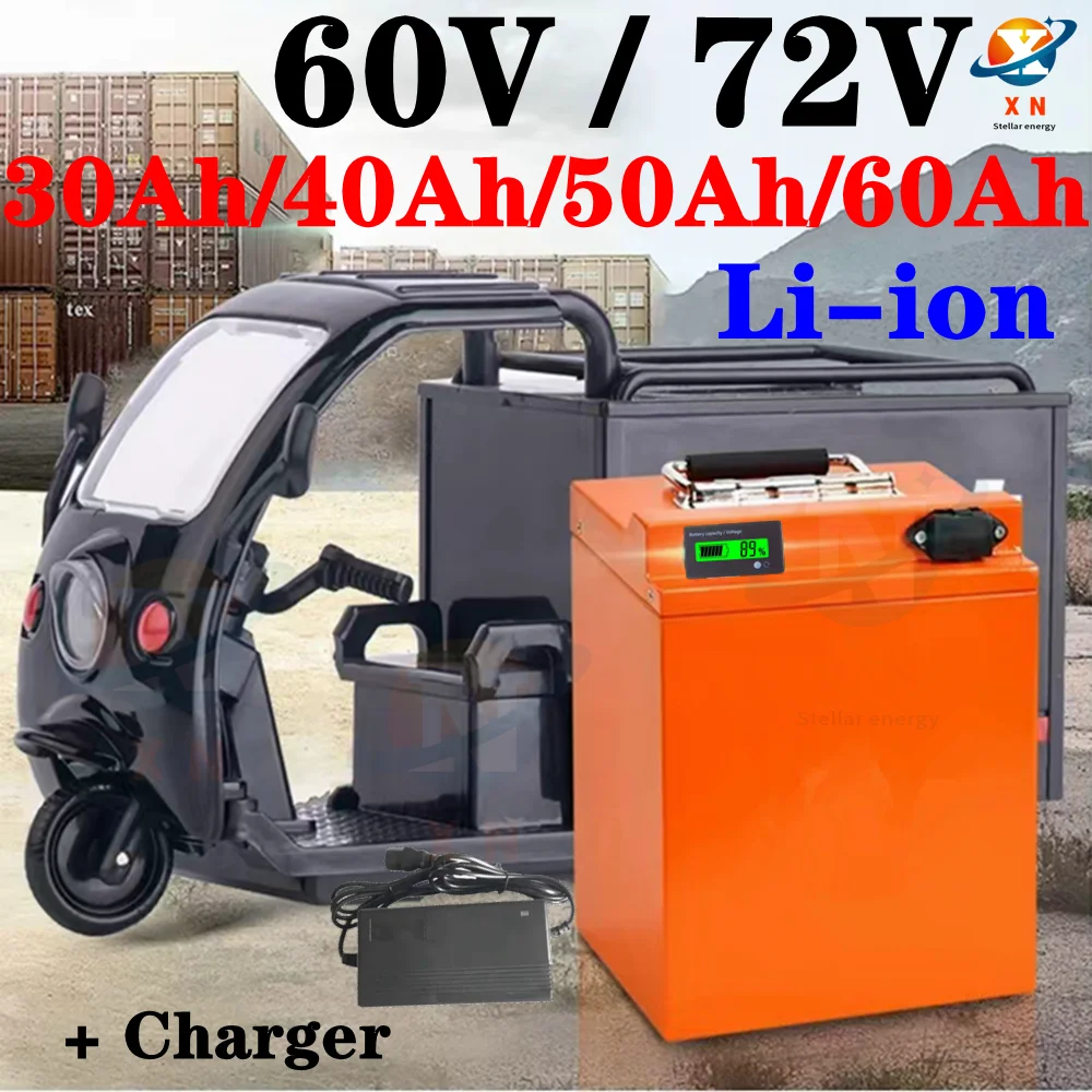 Batterie 60V 72V 30AH 40AH 50AH 60AH Lithium Battery 2000W 3500W Electric Motorcycle Sightseeing Vehicle with BMS+Charger