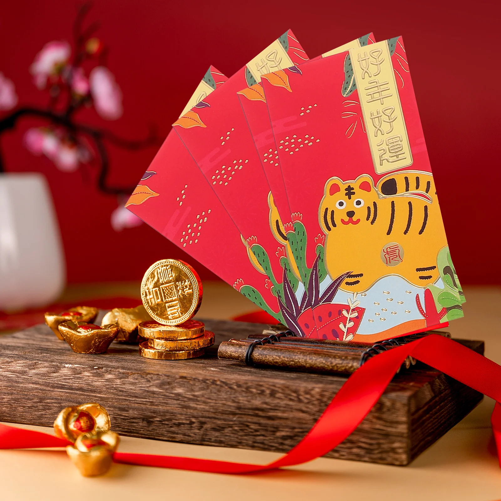 

36pcs Long Style Red Packets Zodiac Tiger Design Festive Money Envelopes For New Year Wedding Spring Festival Decoration Gift