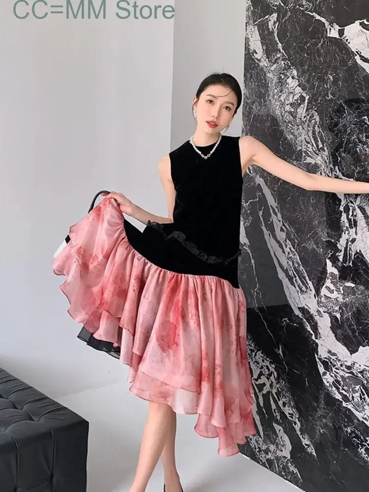 

Новое лоскутное платье «рыбий хвост» для женщин, платье длиной до колена без рукавов с оборками, летняя женская модная одежда