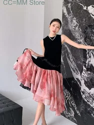 New Patchwork Fishtail Dress For Women Ruffles Sleeveless Knee-length Dress Summer Female Fashion Clothing