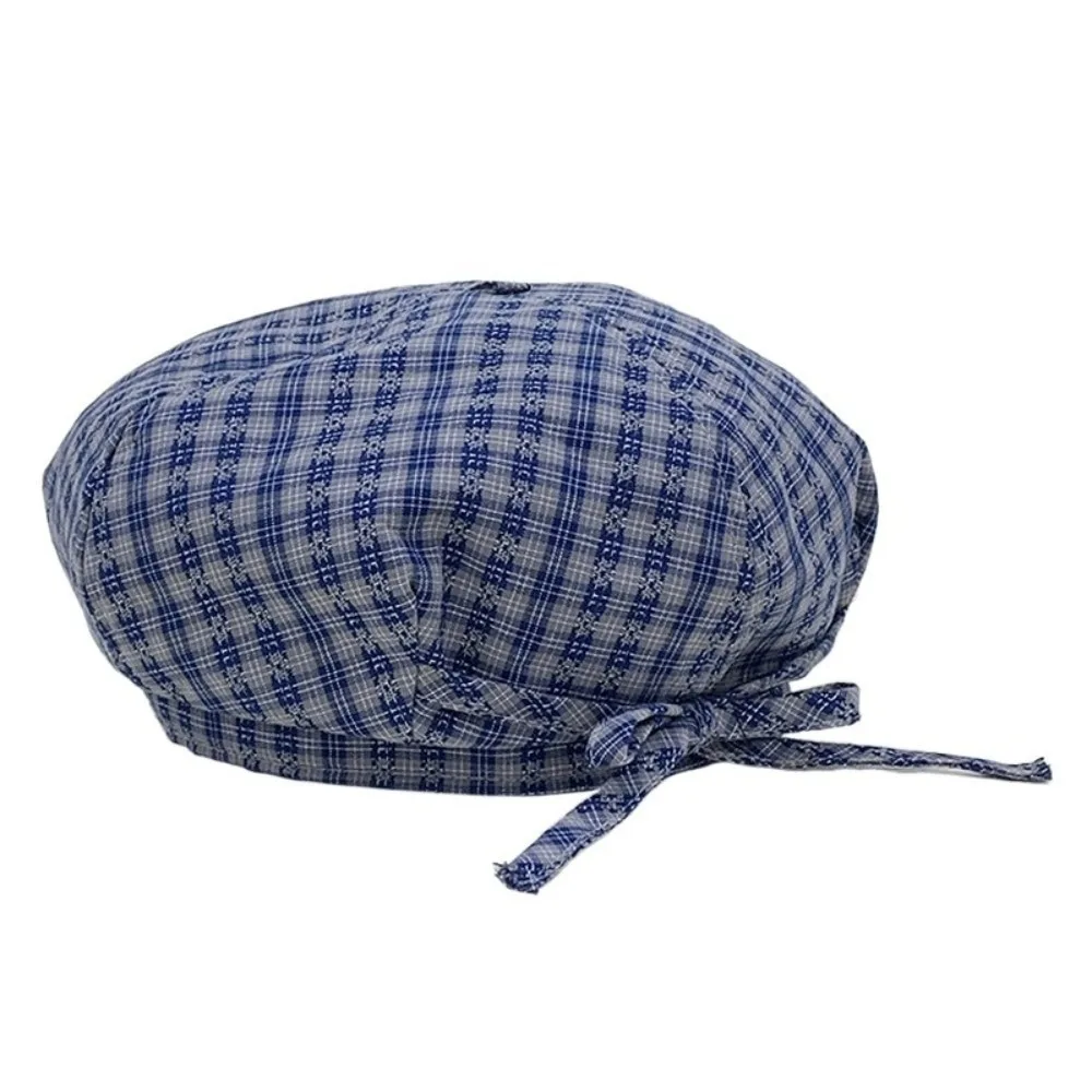 

Retro Bow Plaid Beret Hat Keep Warm Lattice Women Painter Hat Cloud Hat Korean Style Women Octagonal Cap Girl