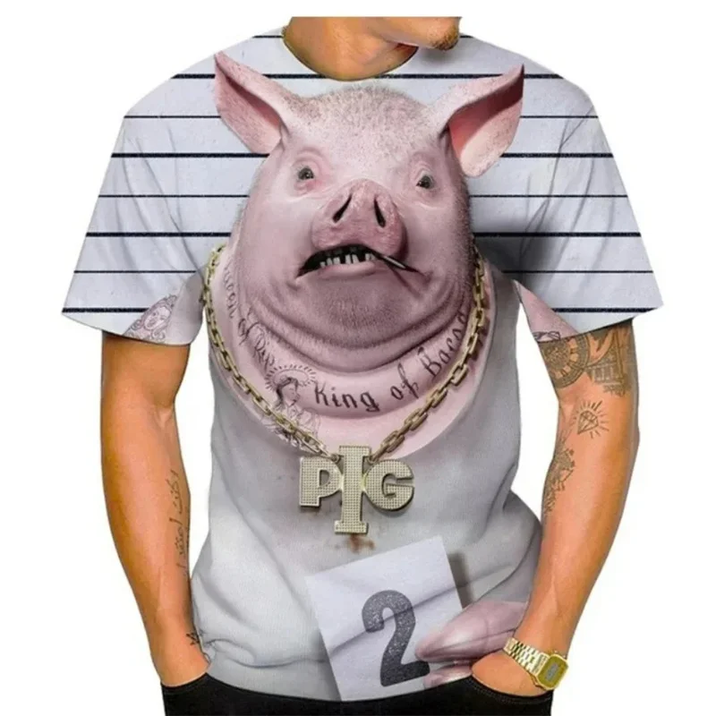 Summer Interest Fashion Short Sleeve Tops Street Loose Tee Shirts 3D Printing Fat Pig T-Shirt Men Funny Animal Graphic Tees