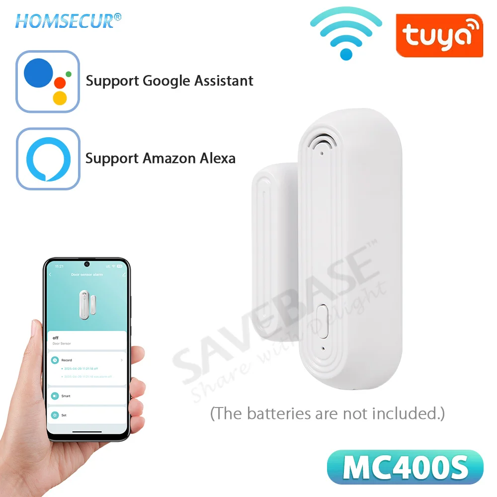 Tuyasmart WiFi 2.4GHZ Wireless Door Window 90dB Alarm Sensor Home Open Closed Detector Compatible With Alexa and Google