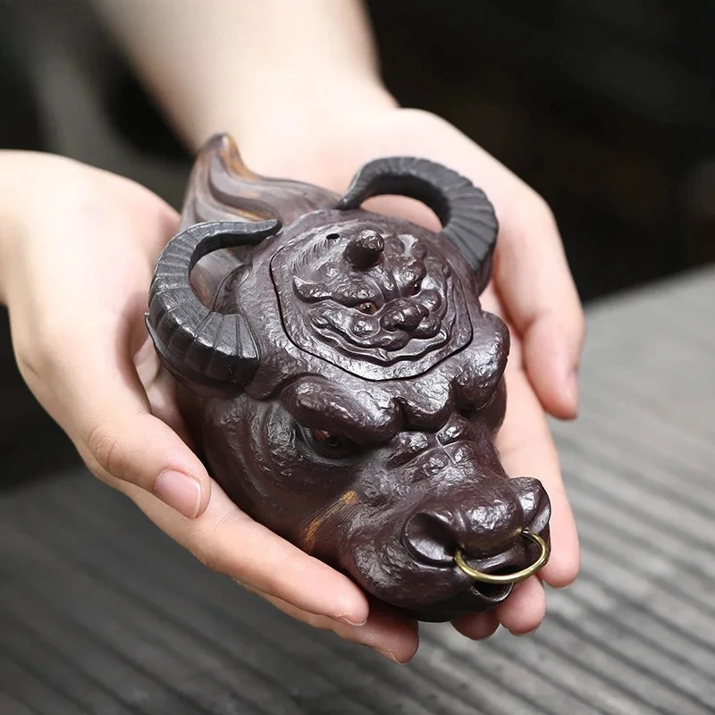 

Чайник из исинской глины (150 мл), ручной работы, в форме головы быка, из натуральной глины, коллекционный, для чайной церемонии, набор Zisha