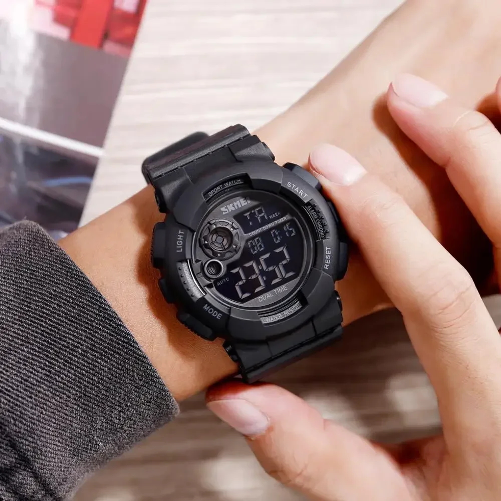 SKMEI-ساعة يد رياضية إلكترونية للرجال ، ساعة عسكرية مقاومة للماء ، ساعة رقمية ليد ، ساعة مقاومة للصدمات ، واي واي