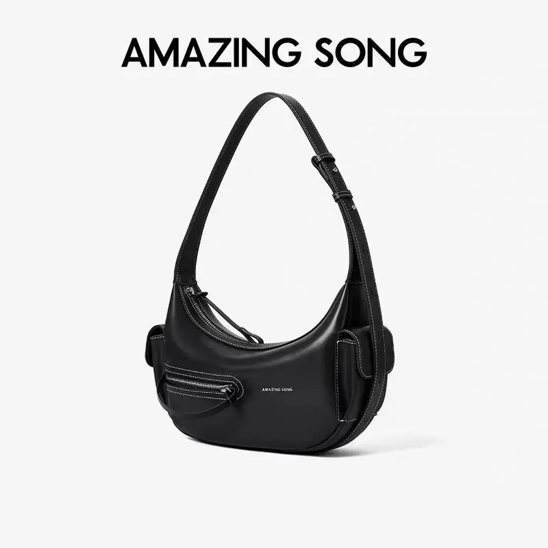 Amazing Song Fashionable Sweet Wine Crescent Bag 2025 New Design Leather Shoulder Bag for Women