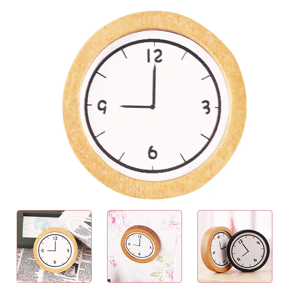 Miniature Clock Clocks Ornament House Accessory Wall Wood Hanging Adornment Wooden