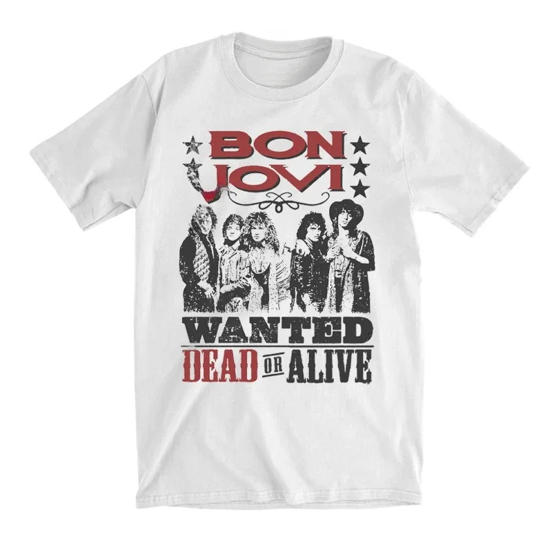 Bon Jovi Rock T-shirt Streetwear Y2k Men Women Oversized Tops Slippery When Wet Careful Slippery Print Cotton Base Layer Clothes