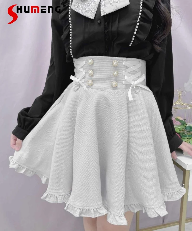 

Japanese Mine Lolita Flare Skirt for Women 2024 Spring and Summer New Elegant Sweet Women's Side Tied Lotus Leaf Skirts Female