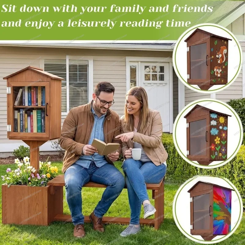 Outdoor Wooden Mailbox with Seat and Planter Base Solid Wood Letter Storage Box Garden Fence Decoration Green Plant Holder