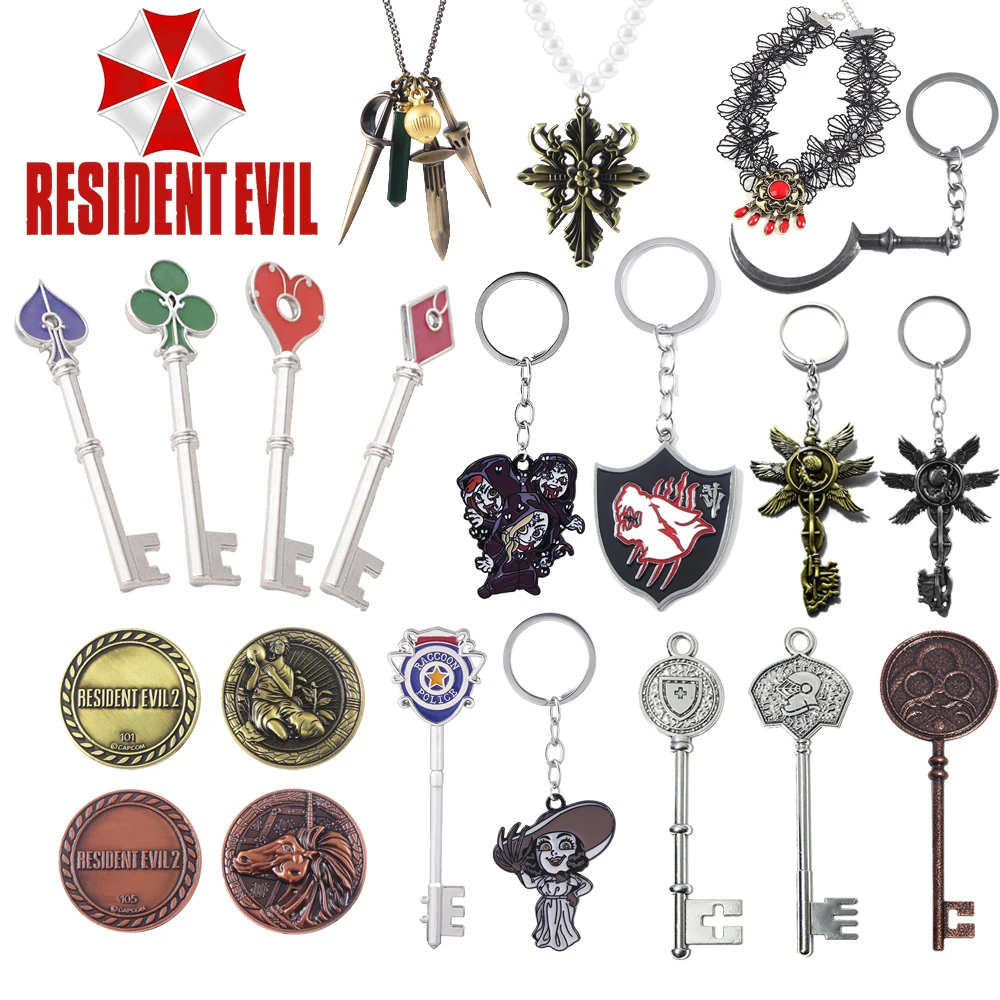 Game Residents Evils RPD Key Square Plum Heart Keychains Umbrella Corporation Lady Dimitrescu Daughter Bela Lace Flower Jewelry