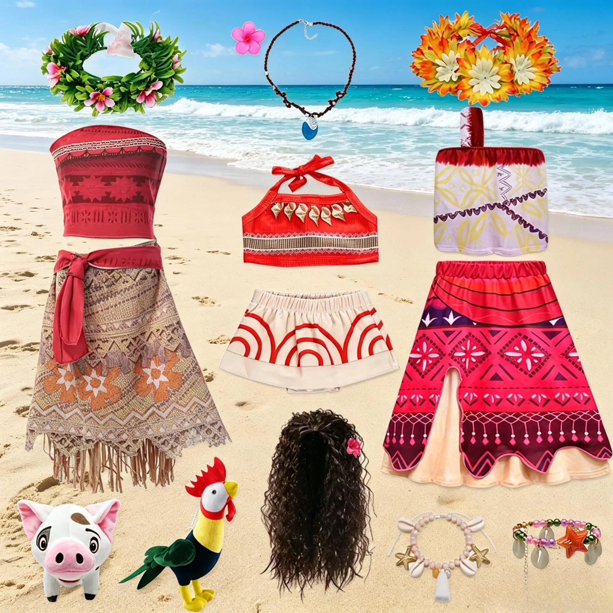 Muababy Moana Costume Dress for Girls Vaiana Princess Birthday Party Carnival Outfit Kids Toddler Children 2-8Y Vestido