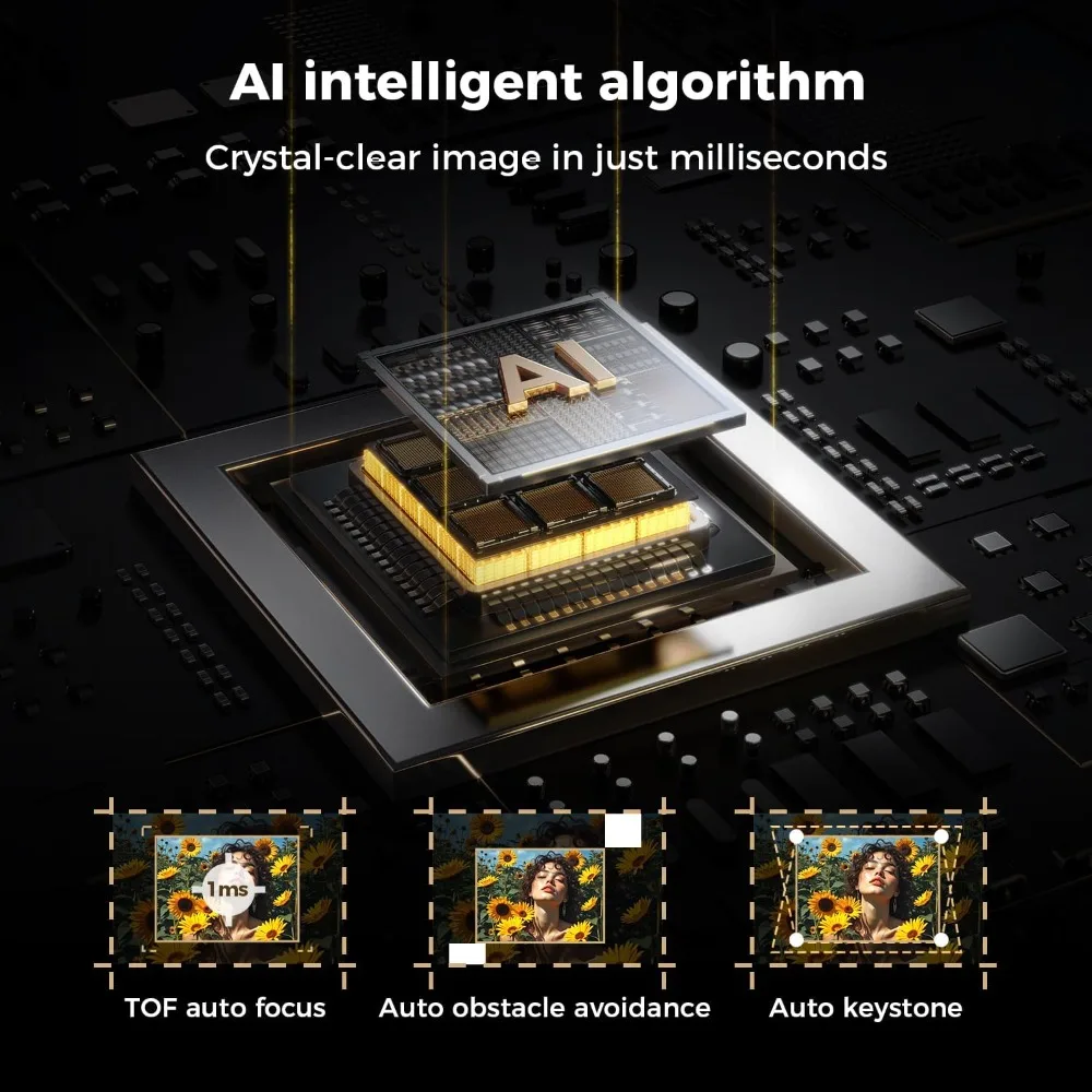 جهاز عرض بلوتوث ذكي 4K مزود بتقنية WiFi مع Google TV Netflix YouTube Prime Video Dolby Audio Auto Focus Keystone 270 درجة