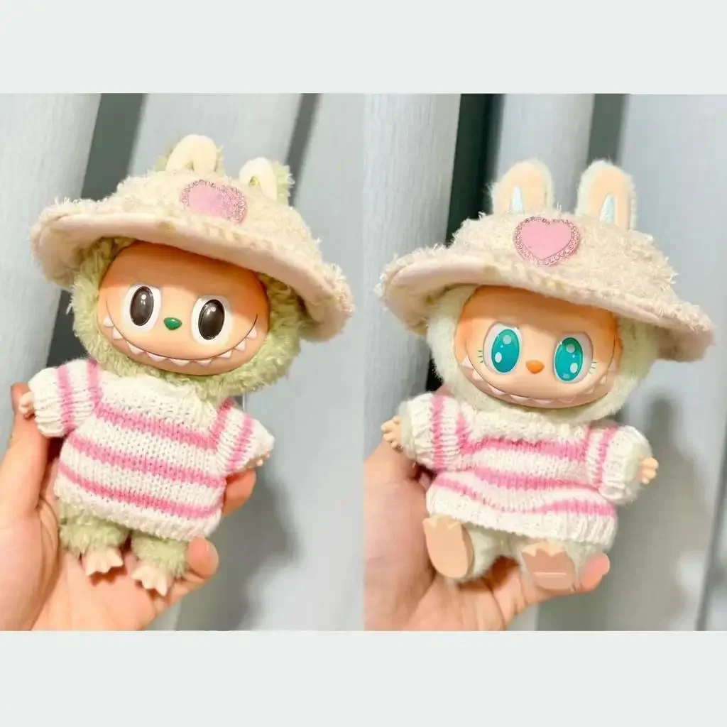 Mini Plush Doll\'S Clothes Outfit Accessories For Korea Labubu V1 V2 Idol sitting party pink and white striped sweater Clothing