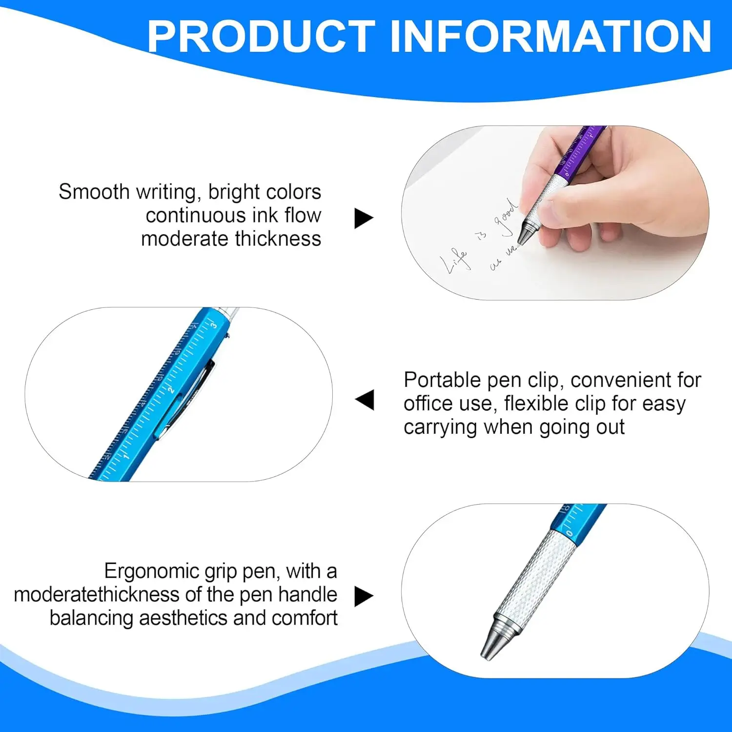 2Pcs Multi Tool Pens for Men,6 in 1 Multitool Ballpoint Pen with Screwdriver Ruler Level Stylus Refills Bulk Gifts for Employees