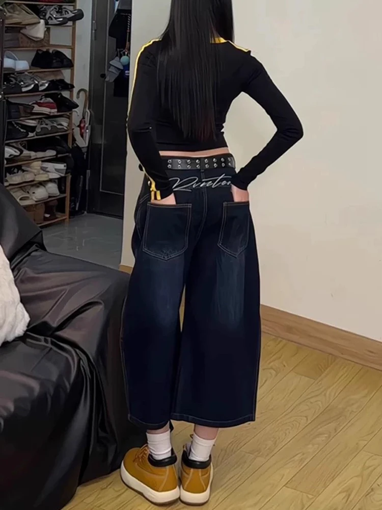 

High Waist Wide Leg Seven-Foot American Retro Denim Jeans Women's Spring Summer Loose Fit Straight Tube Knife Mid-Pants