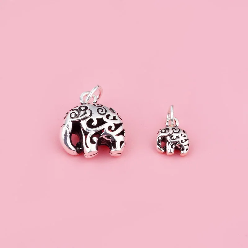 S925 Sterling silver vintage stereo Elephant pendant Handmade DIY bracelet necklace jewelry accessories