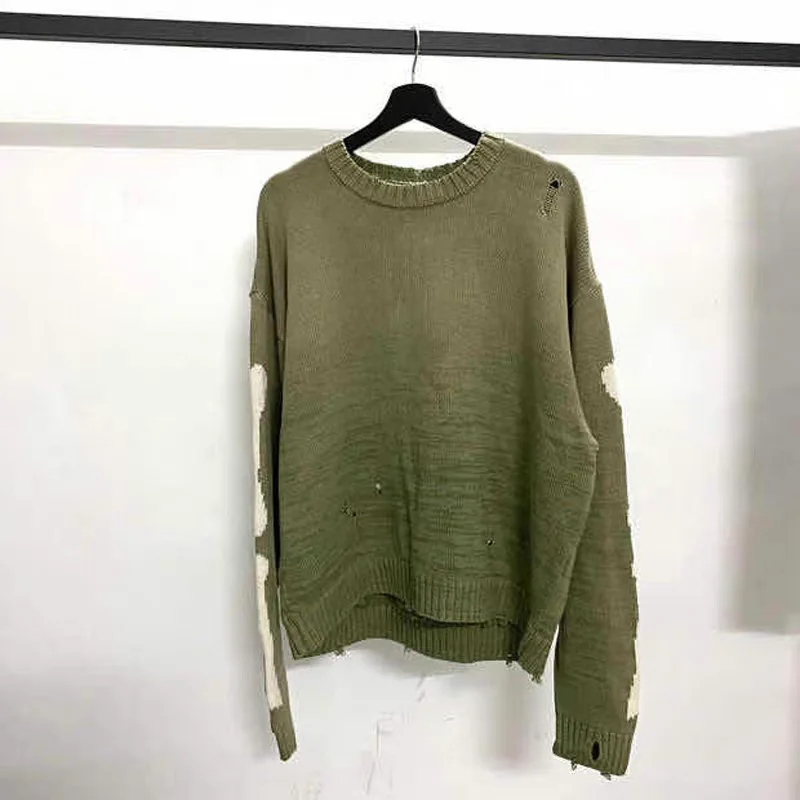 Winter green kapital sweater skeleton pattern retro perforated round neck loose fit knit sweater