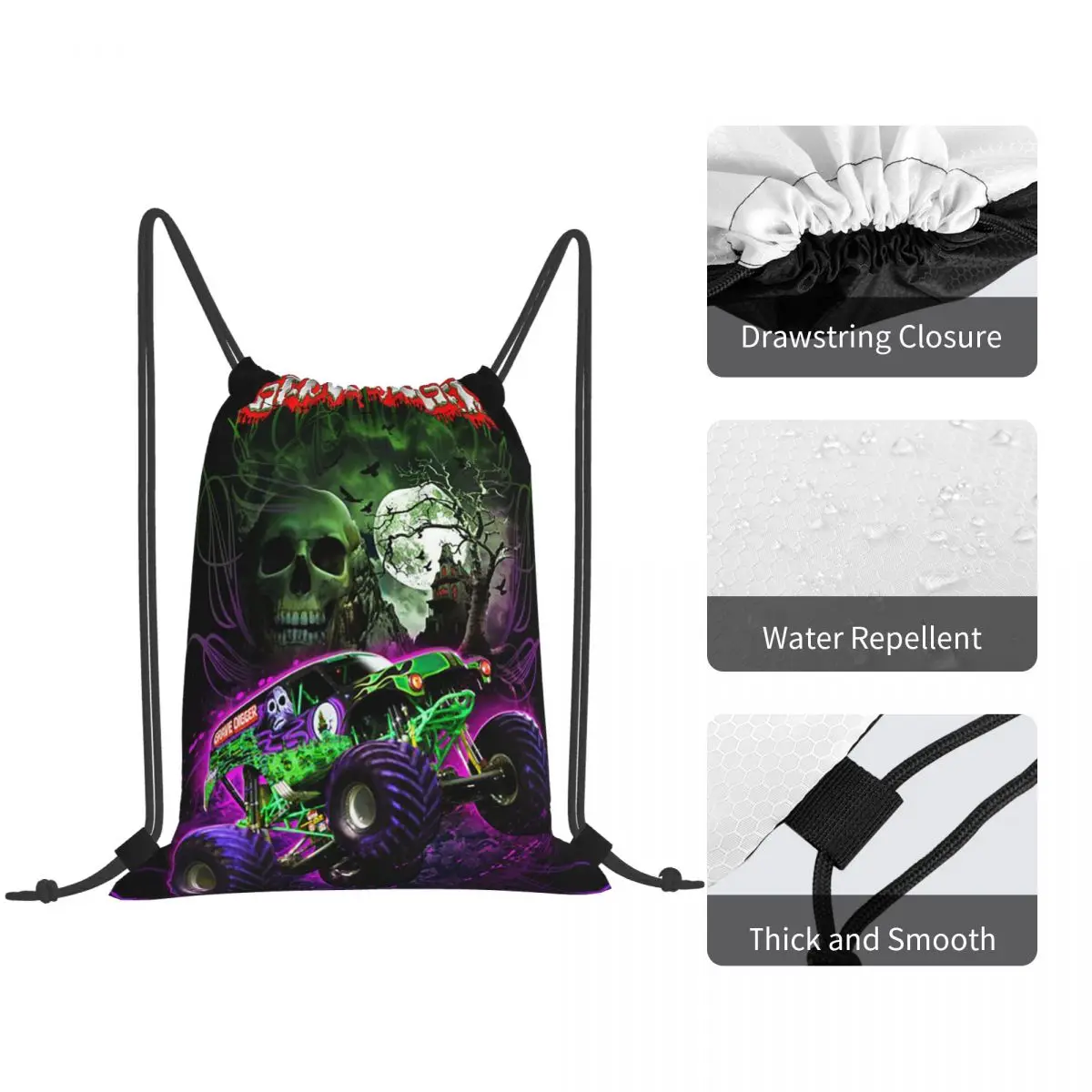 Classic Monster Jam Truck Pattern Backpacks Multi-function Drawstring Bundle Pocket Sports Bag Book Bags for Man Woman School