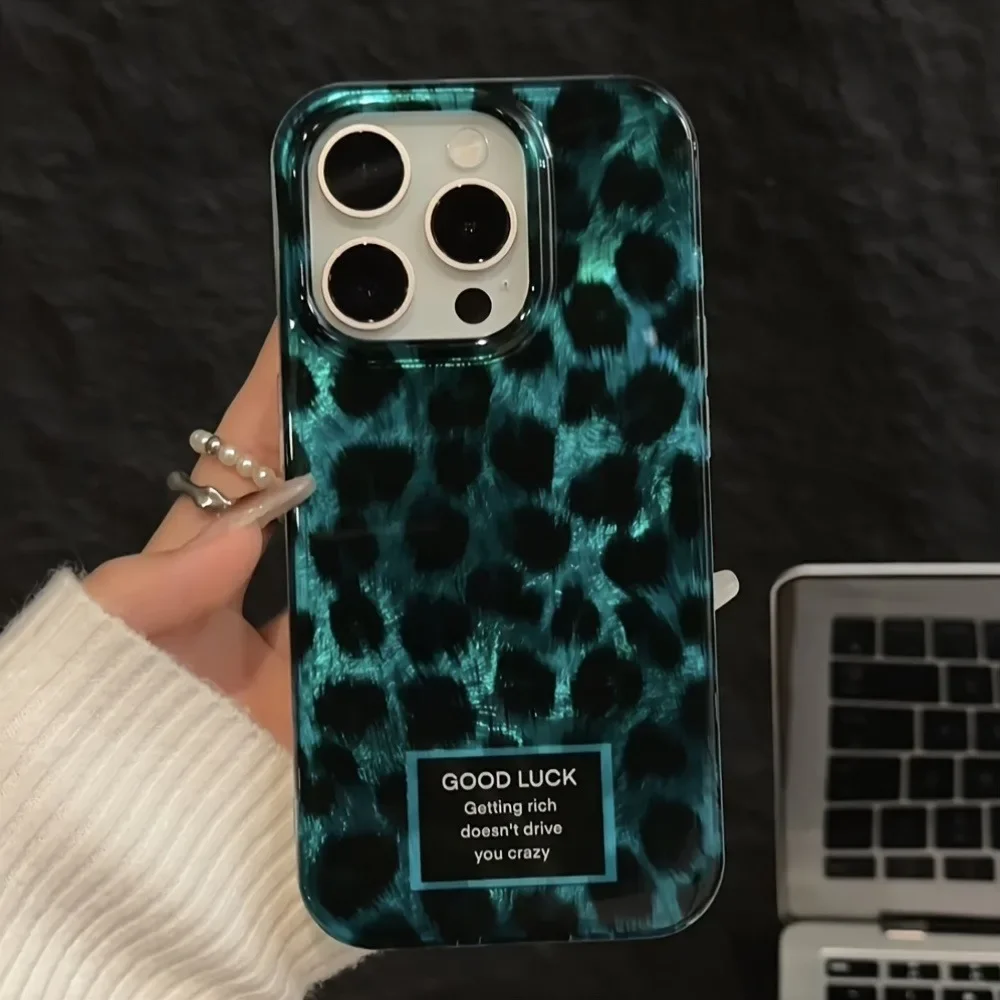 Phone Case For iPhone 16 Pro Max 15 14 13 12 11 XS X XR 7 8 Plus SE 2022 Retro Laser Cute Leopard Print Transparent Bumper Cover