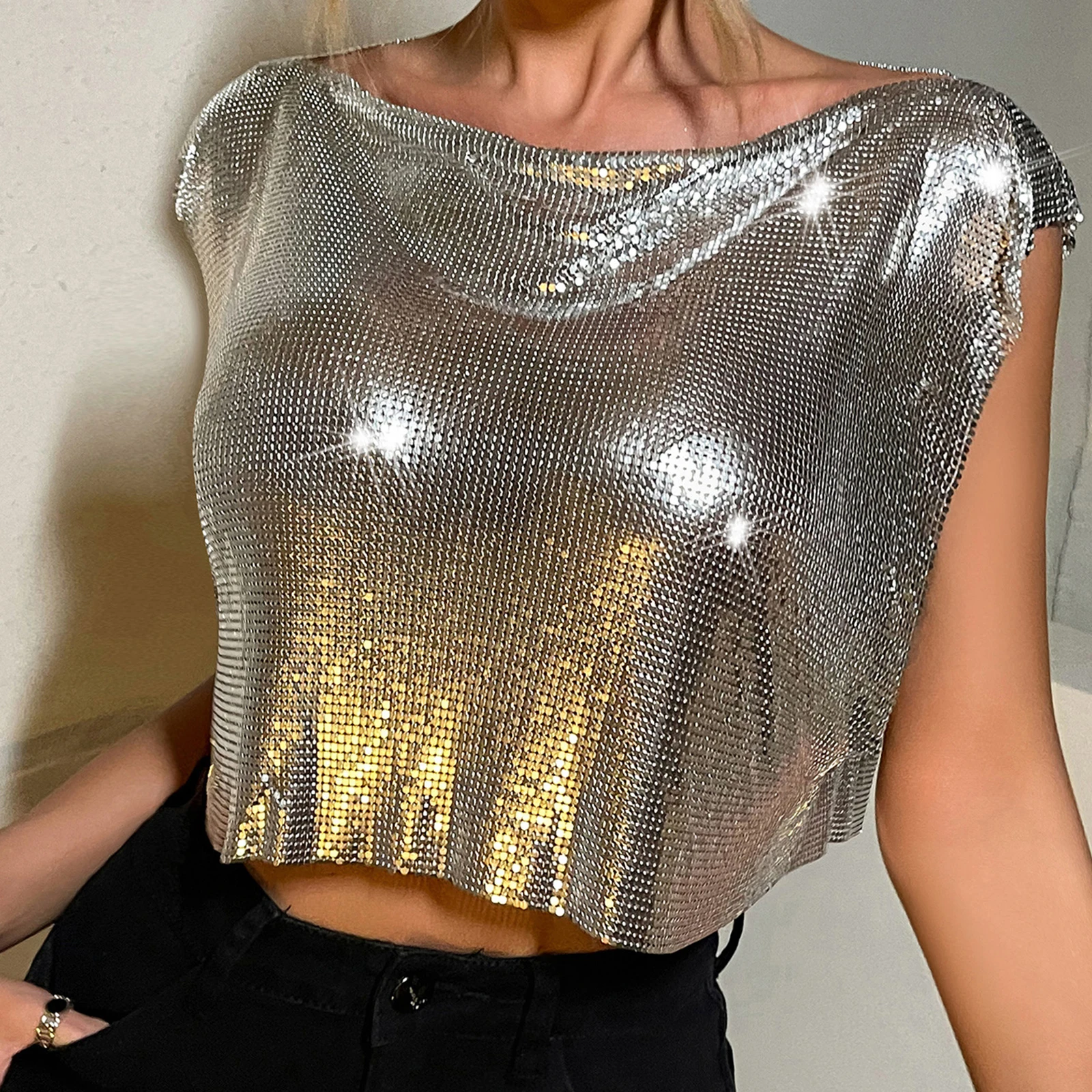 

Women'S Tank Top Stylish Casual Sexy Vest Carnival Tanks Metallic Sequined Tops Camis Polyester Fiber Reunion Casual Attire Top