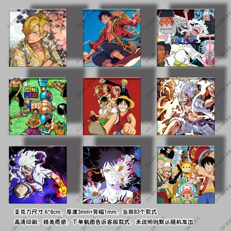 Populaire Anime One Piece Acryl Koelkast Sticker Luffy ZORO Nami Vierkant 6 cm Magnetische Decoratieve Sticker verjaardagscadeau