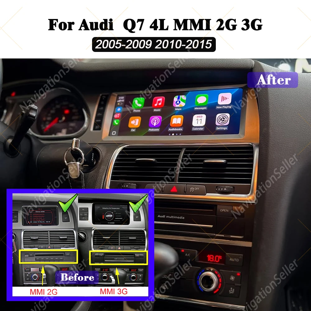 

Android 15 Car Screen Player For Audi Q7 4L 2005-2015 GPS Navigation Multimedia Stereo Carplay Auto Radio Stereo Upgrade WIFI BT