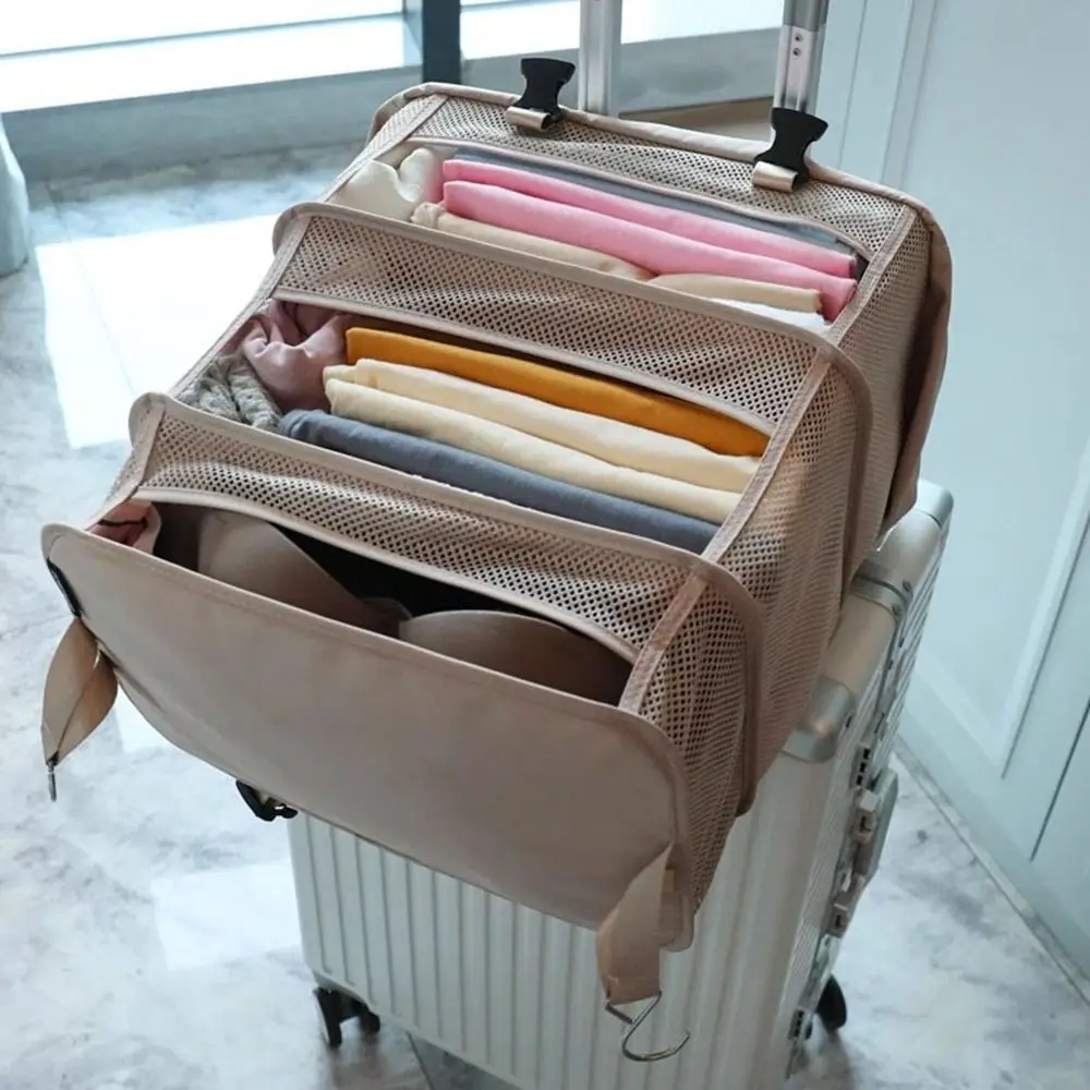 

4 Layers Hanging Travel Storage Bag Large Capacity Space Saving Underwear Sorting Bag with Mesh Pockets Foldable
