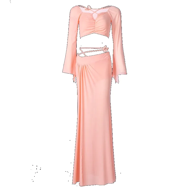 

Customized Belly Dance Costume Practice Skirt Gentle Wind Long Sleeve Top Design Sense Practice Class Dress 2Pcs