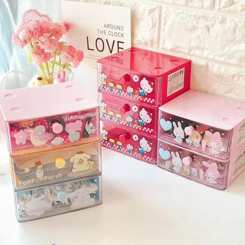 

Hello Kitty My Melody Sanrio Kawaii Anime Desktop Decoration Drawer Box Cute Cinnamoroll Jewelry Organizer Case Gifts for Kids