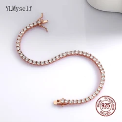 Real Silver Rose Gold/Gold Jewelry Pave 3 mm Sparkly Cubic Zircon Eternal Gift Stunning 925 Jewellery 14-21 CM Tennis Bracelet