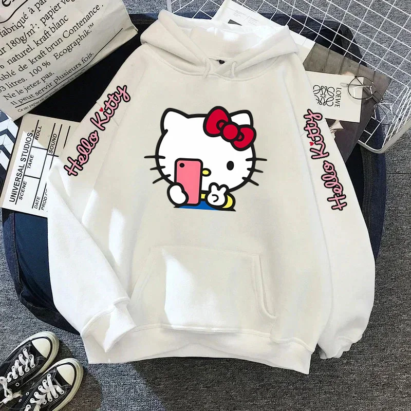 Sudadera con capucha de HelloKittys para mujer, ropa de manga larga Y2k, Harajuku, Kawaii