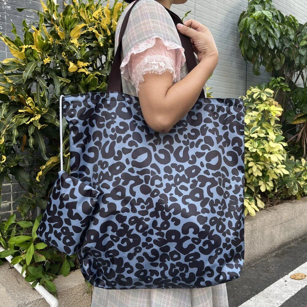 Large Capacity Reusable Shopping Bag, Portable Foldable Zipper Shoulder Tote Bag, Waterproof Grocery Bag for Supermarket,