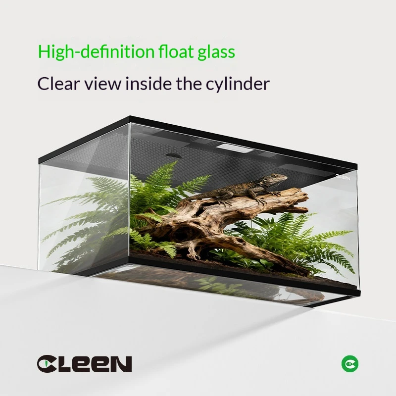 Cleen Full View Glass Reptile Tank Stackable Top Ventilation Reptile Enclosure For Gecko Lizard Horned Hermit Crab Snake