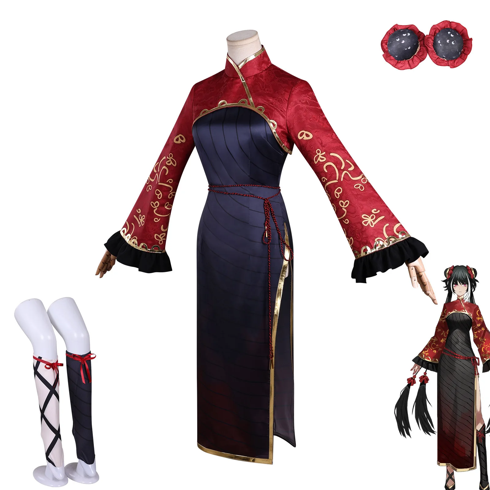 Hot Limbus Company‌ Jia Xichun Cosplay Costume Wig Socks Headgear Red Sexy Cheongsam Suit Halloween Carnival Party Women Clothes