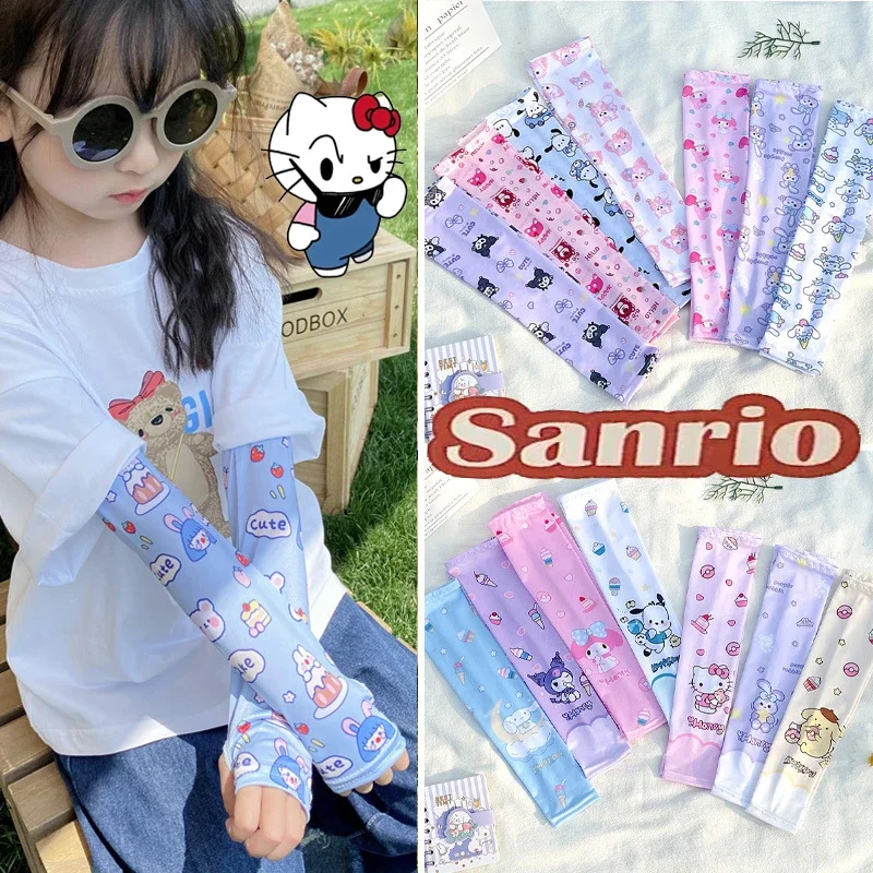 Sanrio Hello Kitty Ice Sleeve Cartoon Children Ice Silk Summer Outdoor Arm Cover Girl Cycling Quick Dry Anti-UV Arm Sleeves Gift