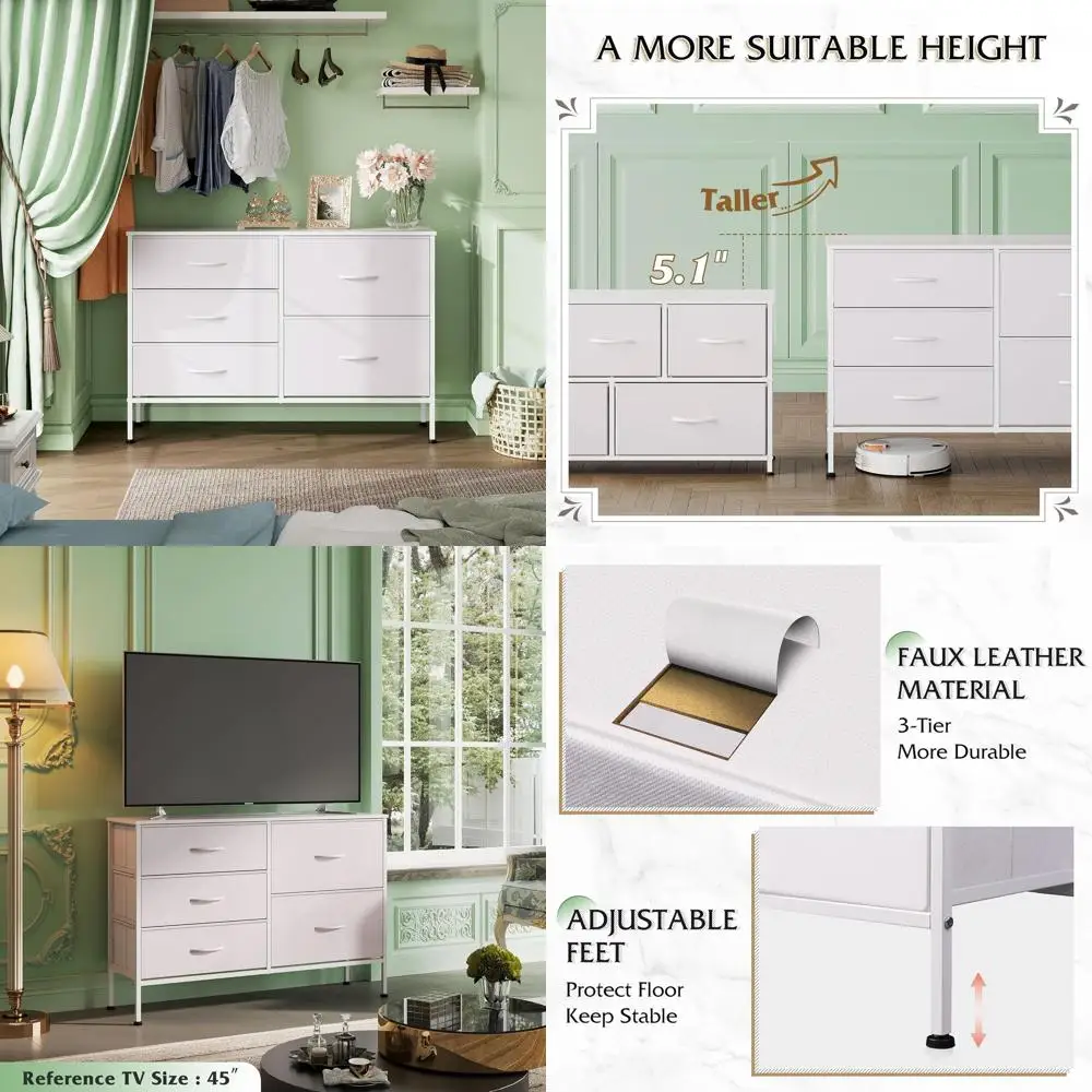 

5-Drawer Dresser for Bedroom, Fabric Dresser or Living Room, Wide Chest of Drawers for Bedroom and Hallway, White