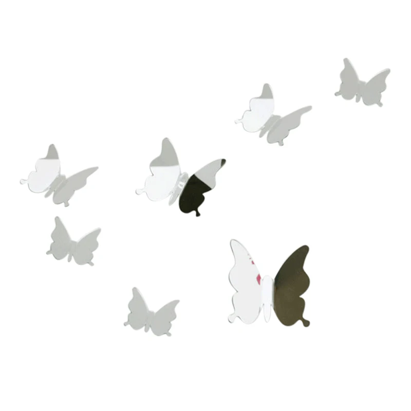 Hot Sale Silver Mirror Wall Art Wall Stickers Decal 3D Butterflies Home Decors
