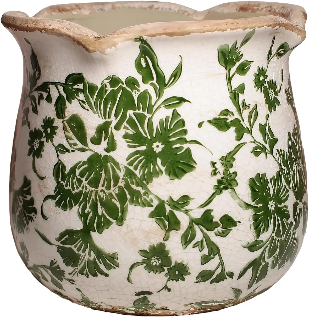 

Керамические горшки для растений в тосканском стиле, 6,11 дюйма, винтажные кашпо с дренажным отверстием для комнатных растений, ваза в стиле фермерского дома с зеленым узором и цветочным орнаментом