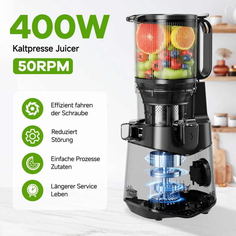 

(UUX)Cold Press , 5.3" Wide Feed Chute Extractor Machine with 400W, High Juice Yield, Slow Masticating Juicer for UQ