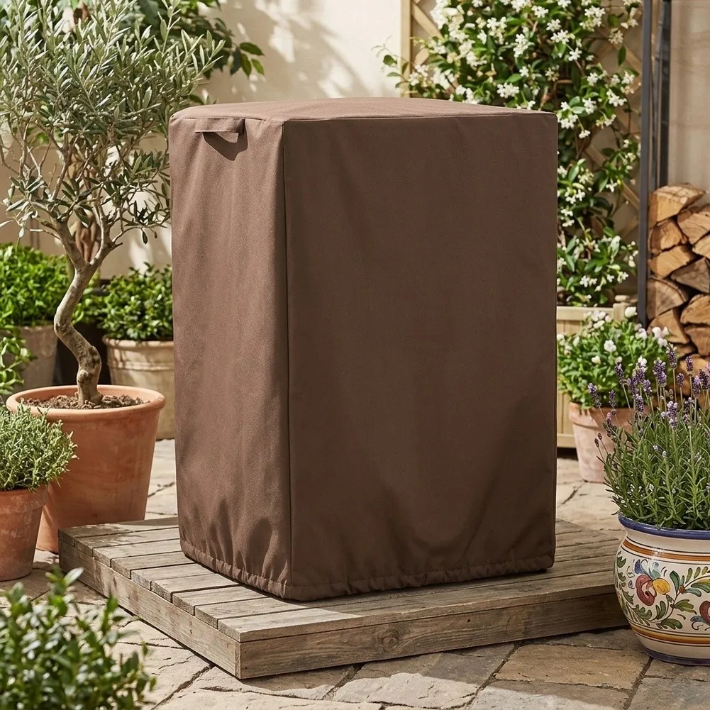 420D Oxford Popcorn Cart Cover Brown Windproof Adjustable Hem for Popcorn Machine Carts 30x30x50cm to 63.5x46x132cm